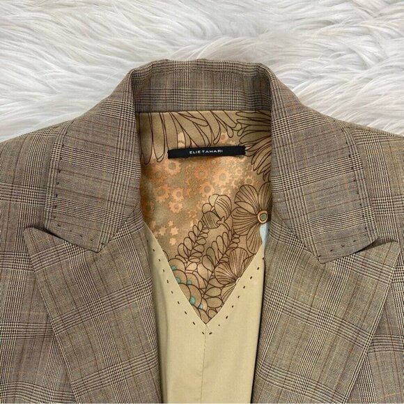 Elie Tahari Women's Tan Coastal Plaid One Button Designer Career Blazer 4/C34 - Picture 7 of 12